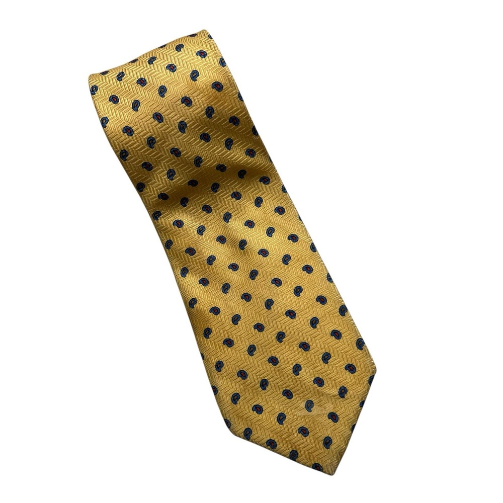 Brooks Brothers Makers Mens Gold Blue Paisley Silk Neck Tie